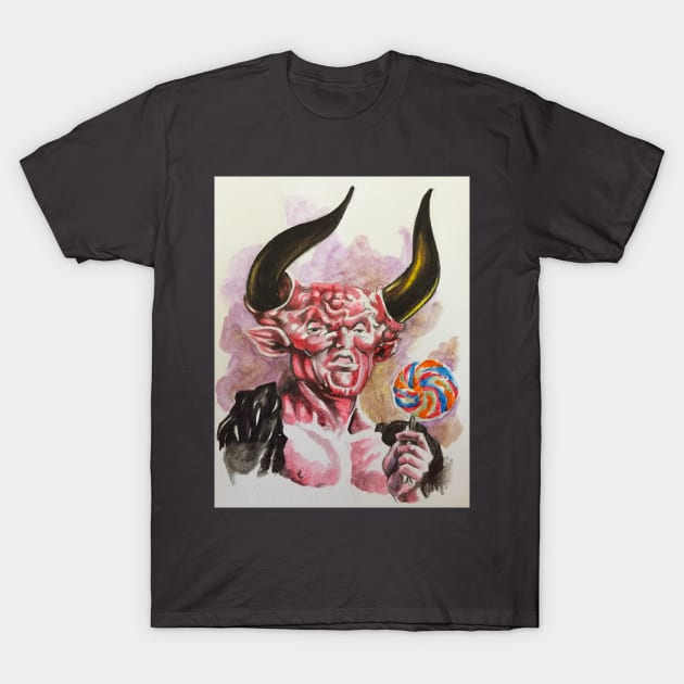 satan enjoys a lollipop devil hail candy legend tim curry T-Shirt by charlesstat3